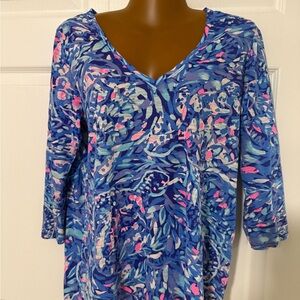Lilly Pulitzer Blue Tunic with Pink & Aqua Accents